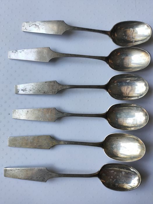 Zestaw 6 sztuk zabytkowych łyżeczek do herbaty/kawioru srebro 13 łut, Norymberga XVIII/XIX w