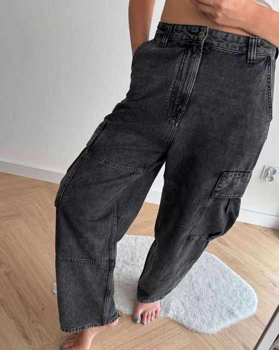 Pull&Bear spodnie jeansy baggy szerokie nogawki bojówki czarne 36 S