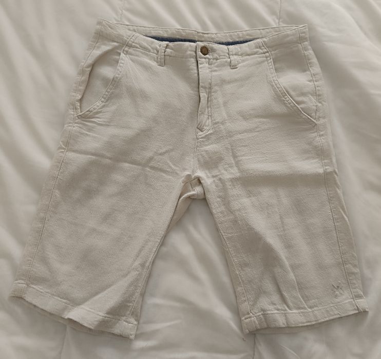Bermuda masculino linho beige slim