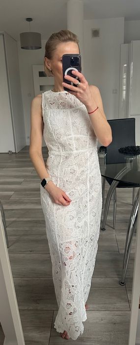 Biała koronkowa sukienka Midi xs