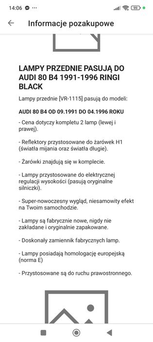 Lampy reflektory do audi 80 B4 1991-1996 ringi