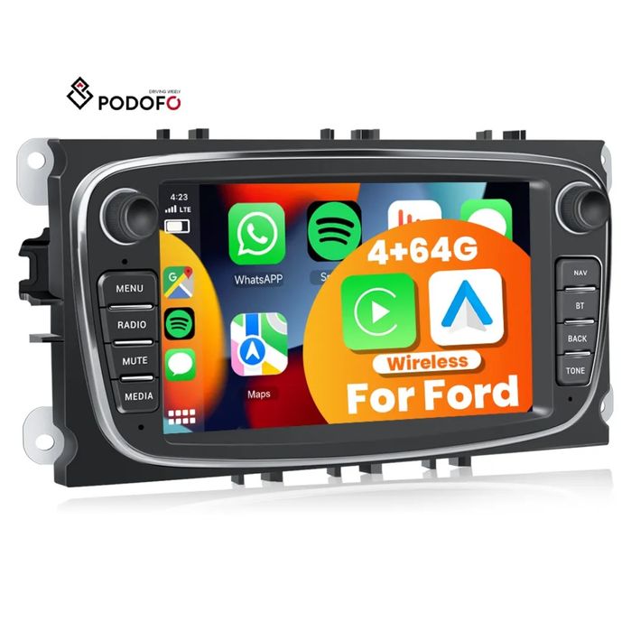 Rádio Ford Focus S-Max Galaxy Kuga Android Auto Carplay 4/64GB WiFi BT