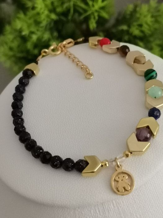 Bransoletka czakry regulacja misio kamienie srebro 925 turmalin opal
