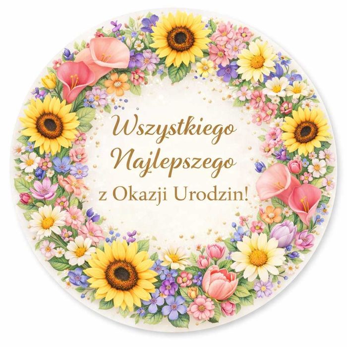 Opłatek na tort Urodziny Kwiaty Ramka Boho Okazjonalny Tekst