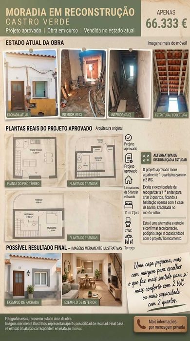 Moradia para reconstrução com projeto aprovado - Castro Verde