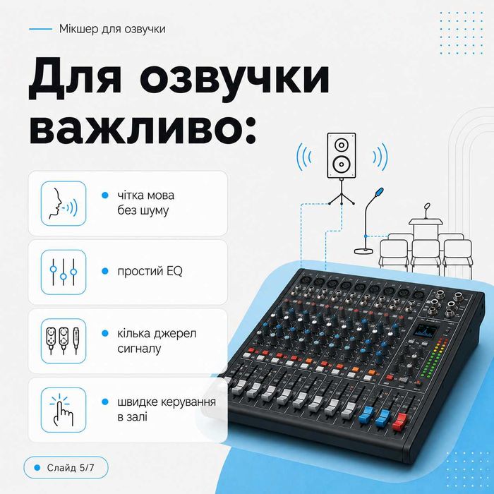Мікшерні пульти для студії, караоке, виступів та озвучки