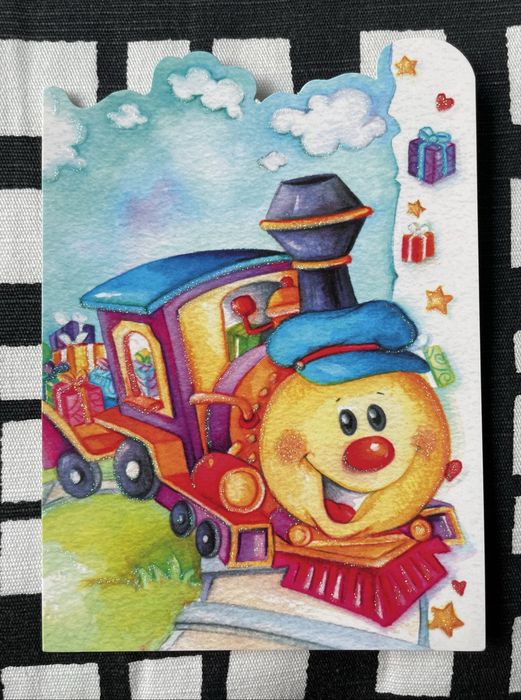 Kartka okolicznościowa dla dzieci urodziny imieniny lokomotywa