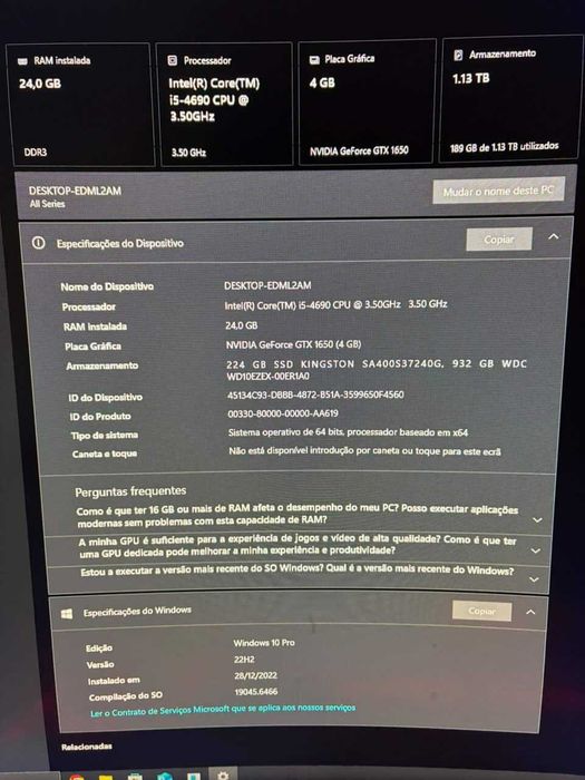 Computador Torre Gaming / Trabalho – i5 + GTX 1650 + SSD + 24GB RAM