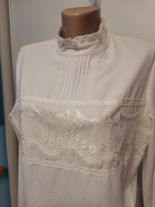 Elegancka biała bluzka damska Tu rozm 42, długi rękaw, koronka