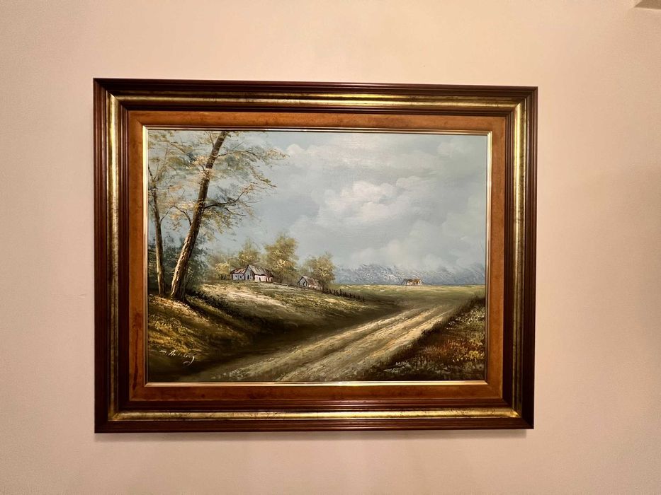 Quadro Pintura a Óleo Paisagem Rural – Assinado e com Moldura Clássica de Luxo