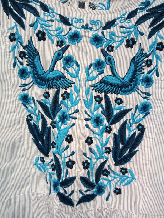 Zara cudna błękitna sukienka tunika haftowana Boho hippie M