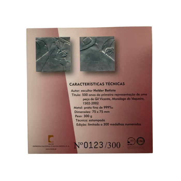 Medalha Prata 270gr 999‰ - Gil Vicente Monólogo do Vaqueiro