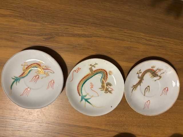 Serviço de chá, antigo, pintado à mão, para seis pessoas