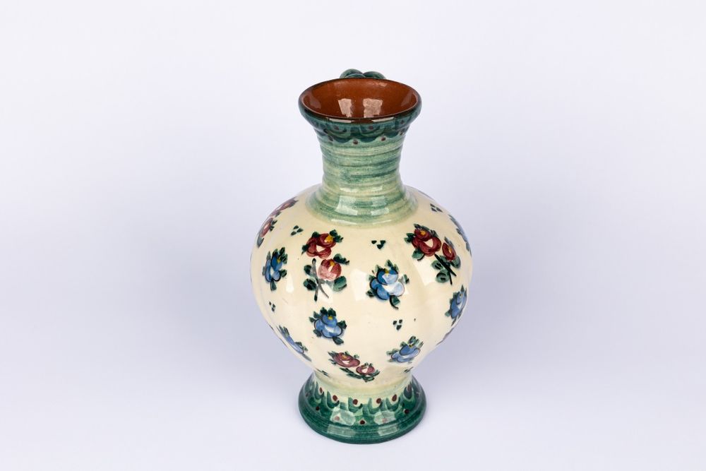 Ręcznie malowany ceramiczny dzban wazon vintage kwiatki