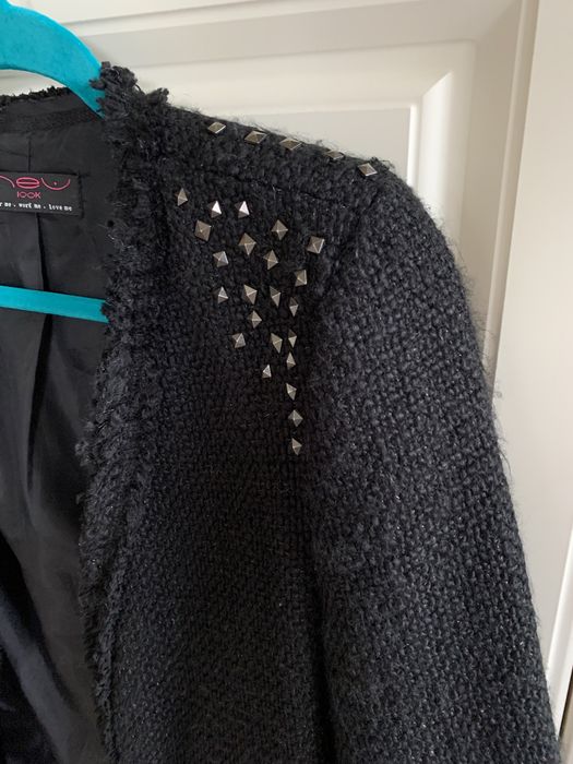 Marynarka żakiet z tkaniną boucle New look 38 M czarny