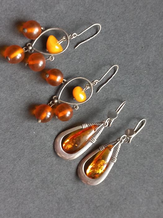 Серьги серебро 875проба и 925 звезда , янтарь