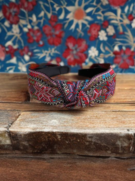 Opaska do włosów Boho/Ethnic haftowana, Etno Pink