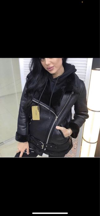 Дубленка авиатор женская черная  42,44,46,48,50,52,54,56,58