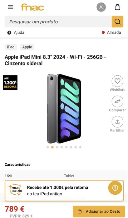 Ipad mini 7, 256gb, bateria 100% igual a novo, com capa extra