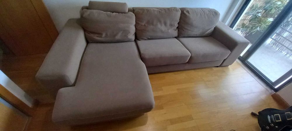 Sofá GRANDFORT de 3 lugares com chaise longue, tecido lavável, suuuper-confortável!
