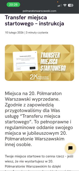 Transfer miejsc Półmaraton Warszawski 2026