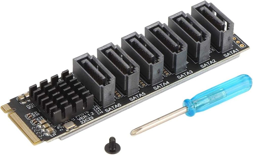 Adaptador M.2 (M Key) para 6x SATA 3.0, chip ASM1166 (novo)