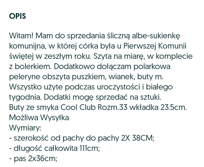 Sukienka komunijna # bolerko # rozm.134cm