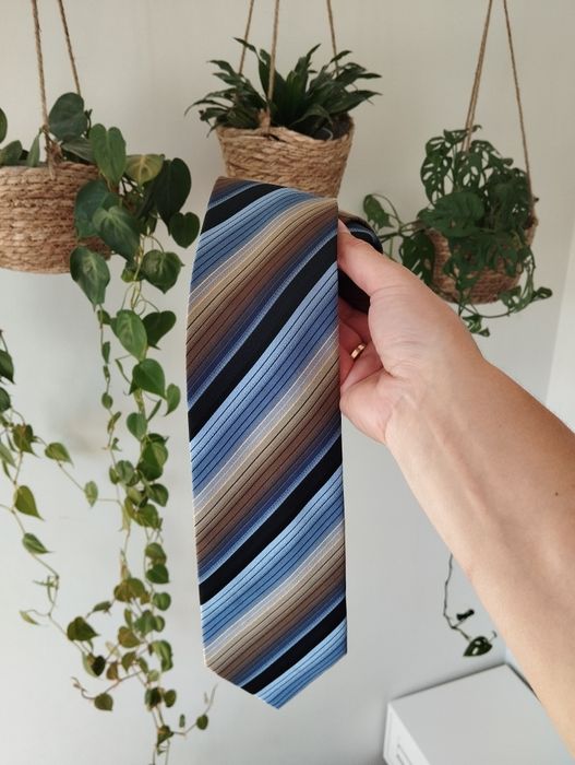 Męski jedwabny krawat 100% silk, paski, 9 cm, Canda