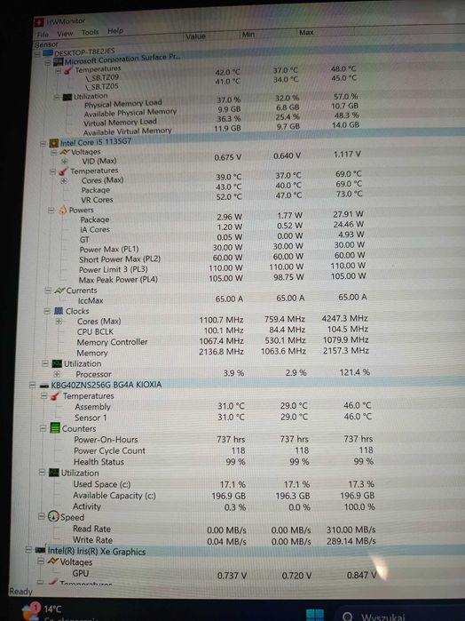 Surface Pro 7+ 1960 i5-1135G7 16GB RAM 256GB SSD