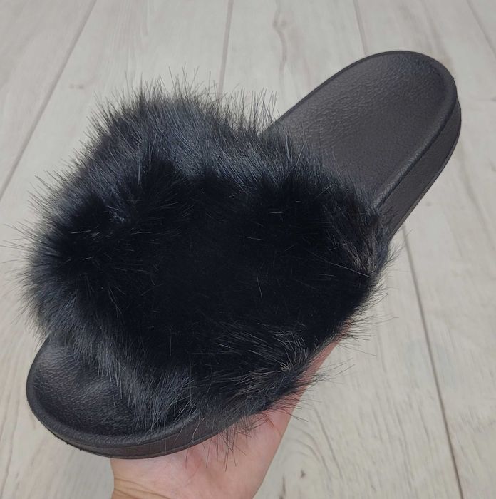 Klapki 36-41 z futerkiem papucie buty CZARNE futerkowe TU KUPUJESZ 38