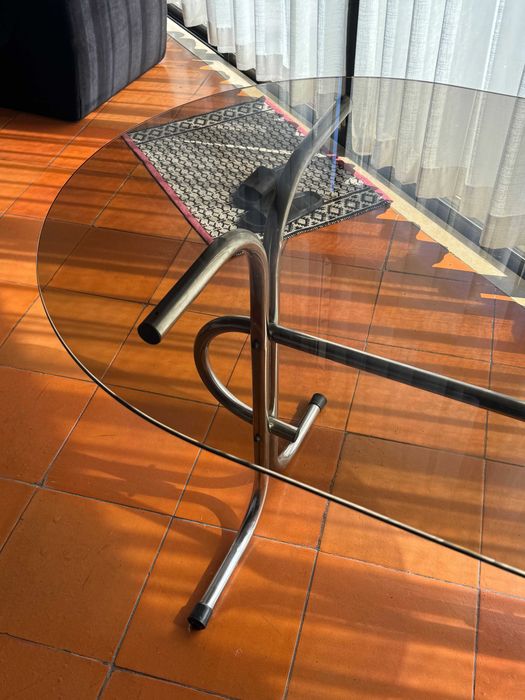 Mesa de jantar cromada com vidro/90’s vintage dining table w glass top