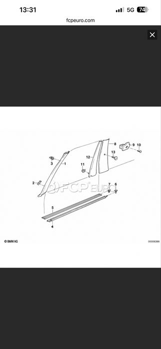 BMW e30 plástico vertical Pilar B 51411906474