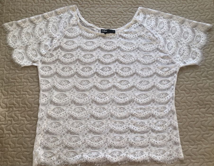 Ażurowa boho koszulka bluzka biała festiwal koncert L Cubus