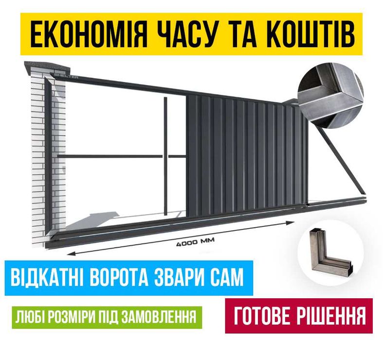Комплект, Откатные ворота свари сам + калитка, Цены от производителя