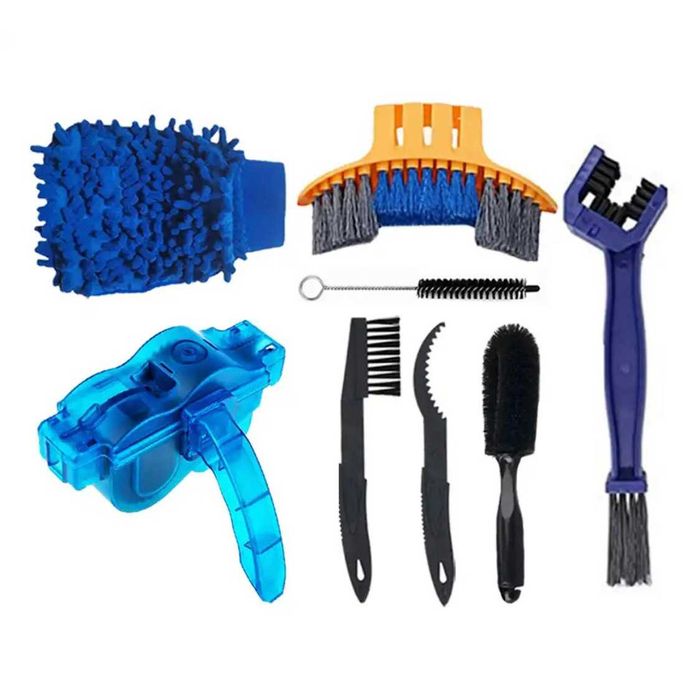 Kit de Limpeza de Corrente para Bicicleta - 8 Peças com Escovas e Luva