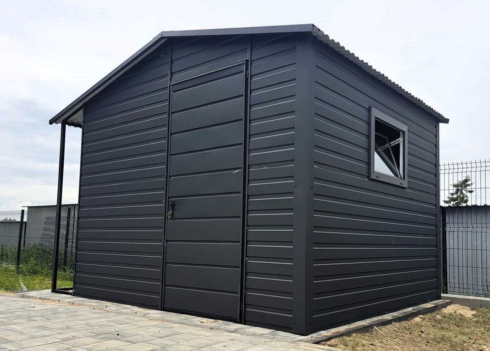 Mały Garaż Blaszany Grafitowy Wiata Narzędziowa Schowek -Maj-Blach