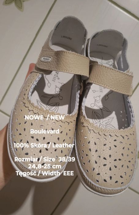 Boulevard  NOWE  Damskie wygodne buty ze skóry, 100% Skóra, Roz. 38/39