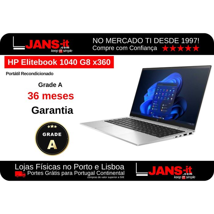 HP Elitebook 1040 G8 x360 i5-1145G7 | 16GB | SSD 512GB | 14″ FHD IPS Touch | Teclado Português