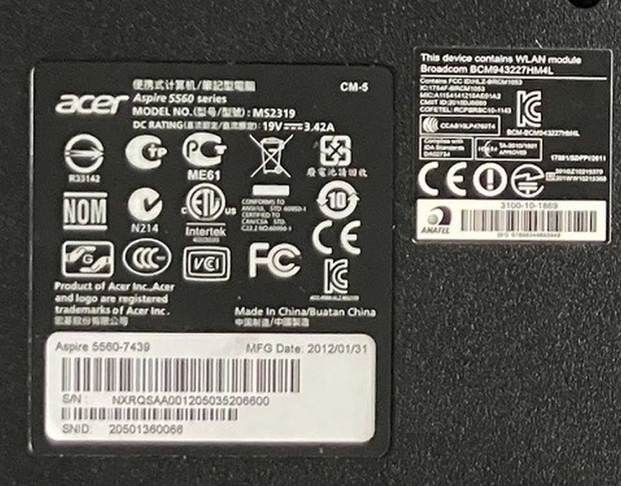 Laptop Acer Aspire 5560 / 15,6" / AMD A6-3420M / RAM: 8GB / SSD: 1TB