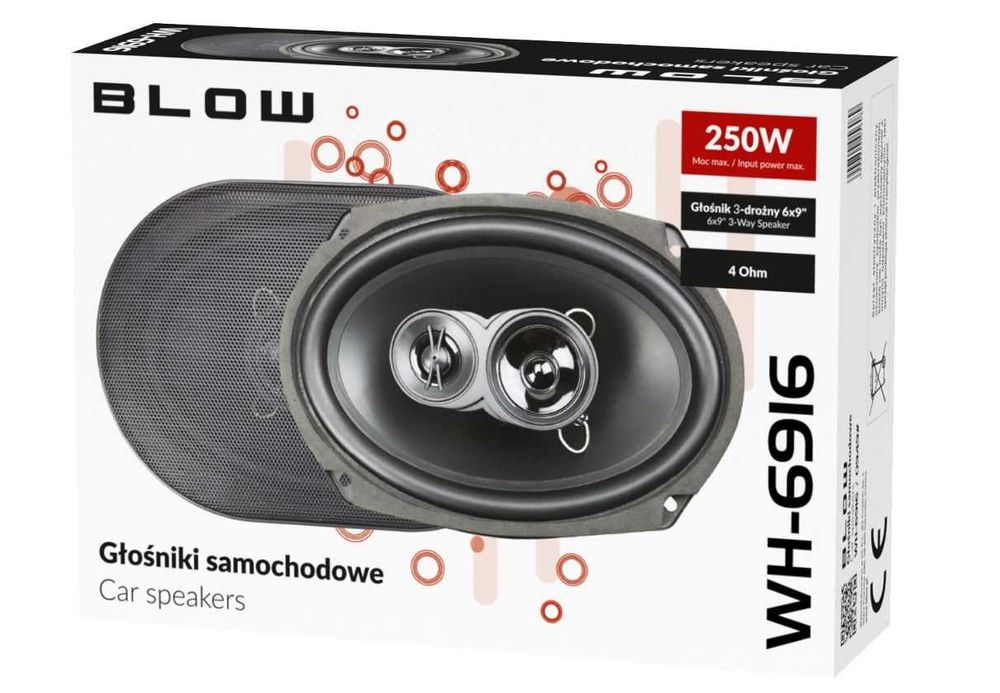 Głośniki samochodowe trójdrożne Moc 250W Blow 6x9'' 2szt Komplet 6x9