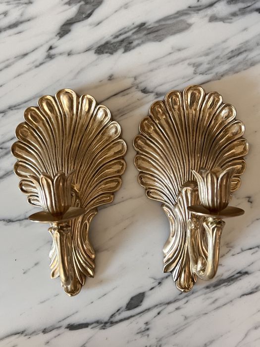 2 sztuki para świeczniki muszle muszla mosiężne mosiądz USA