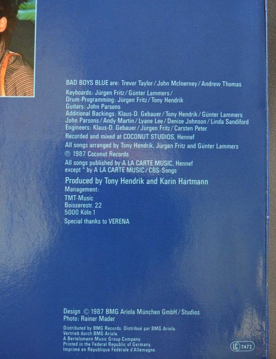 Bad Boys Blue Love Is No Crime ‎LP 1987 Europe Германия пластинка EX+