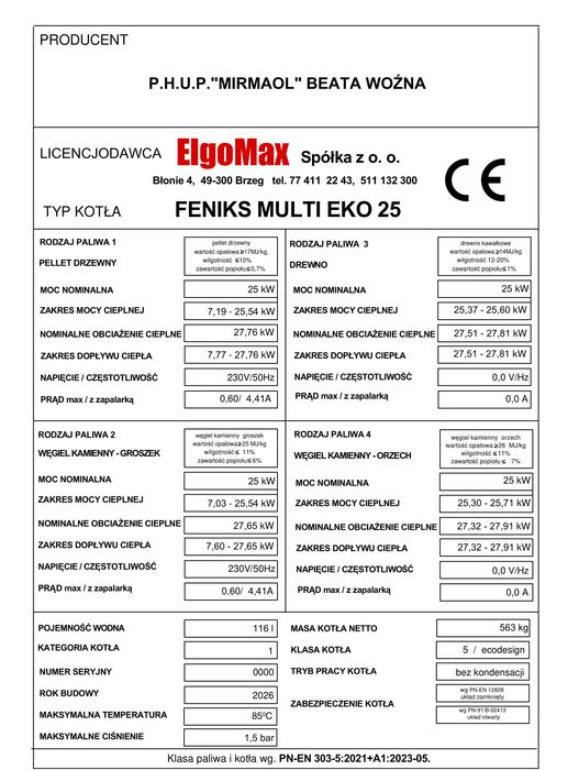 Kocioł piec c.o. 25kW na pellet węgiel drewno groszek 4 certyfikaty gratis pompa