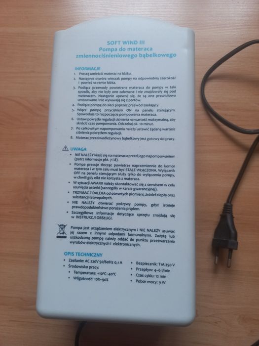 Pompa do materaca przeciwodleżynowego