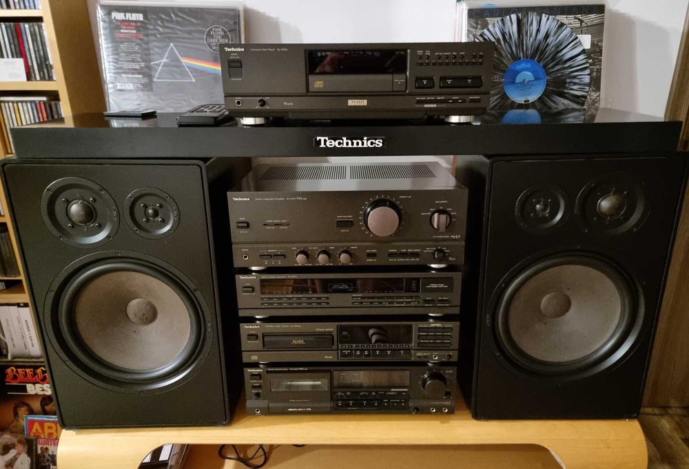 Wieża Technics z kolumnami GLE100 2 piloty komplet kabli rca +