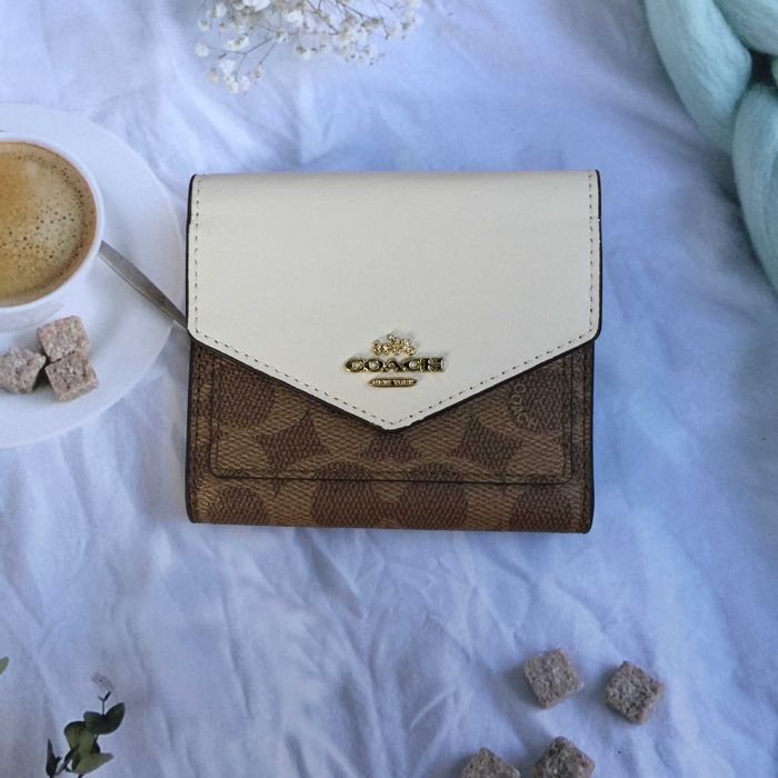 Coach Off-White Branco Castanho Preto Carteira Porta-Cartões