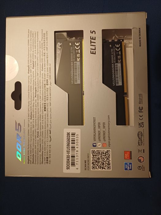 Memória RAM Patriot Viper Elite 5 Ultra 96GB 2x48GB DDR5 6000MHz CL28 RGB XMP EXPO