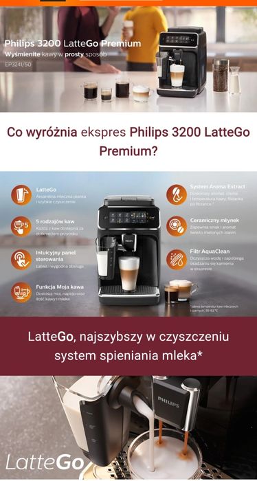 Ekspres PHILIPS 3200 LatteGo Premium EP3241/50 czarny