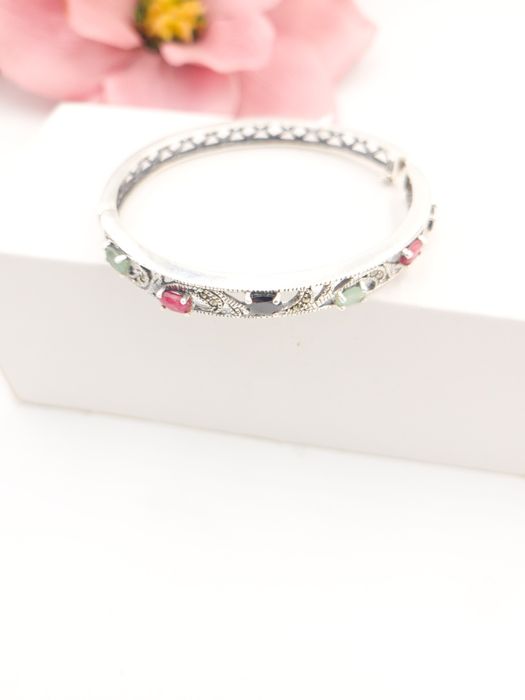 Srebrna bransoleta pr 925 z naturalnymi kamieniami nowe