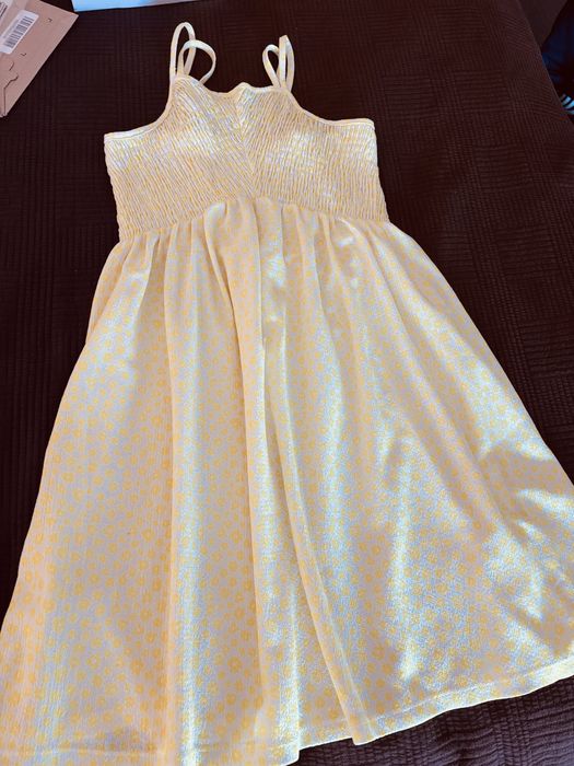 Vestido Zara Criança Amarelo e Branco 12/13 Anos